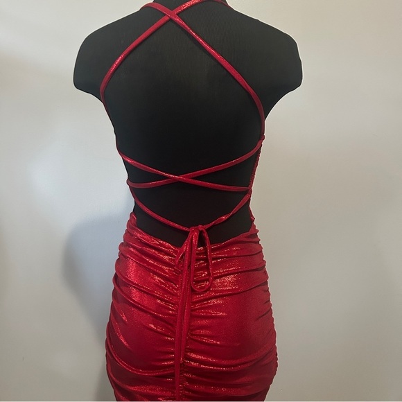 Privy Red Ruched Bodycon long Dress - Picture 6 of 8